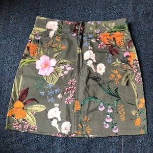 Topshop denim short skirt green tropical